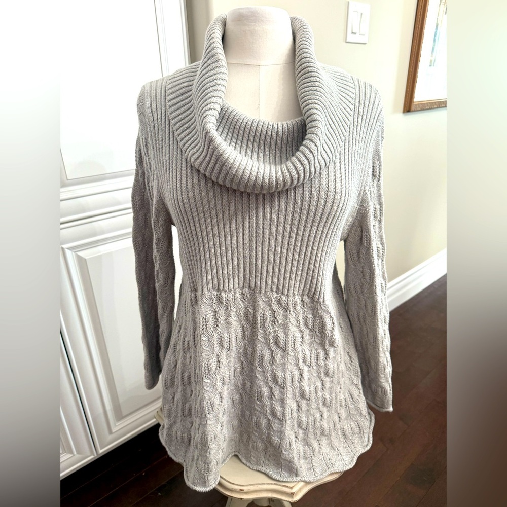 Style & CoSize XL Long Sleeve Cowl Neck Sweater in Light Grey with Silver Thread